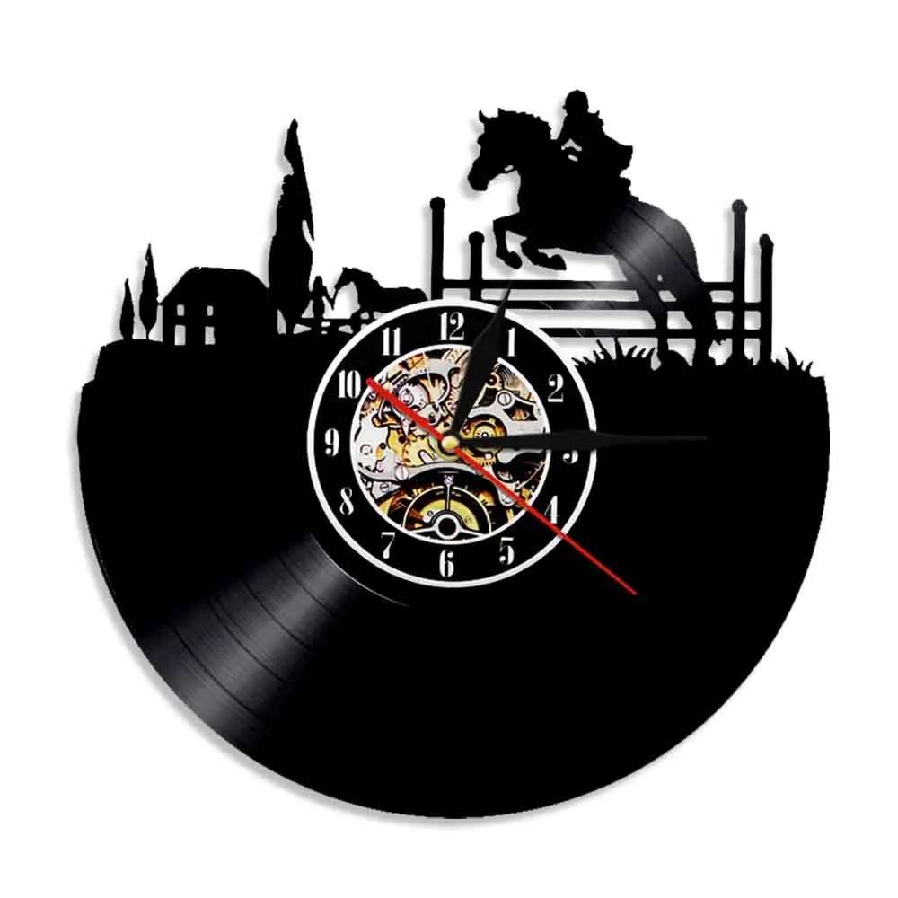 Equestrian Eventing Vinyl Record Wall Clock Sport Horses Laser Cut Silhouette Wall Clock Horseback Riding Horse Enthusiast Gift