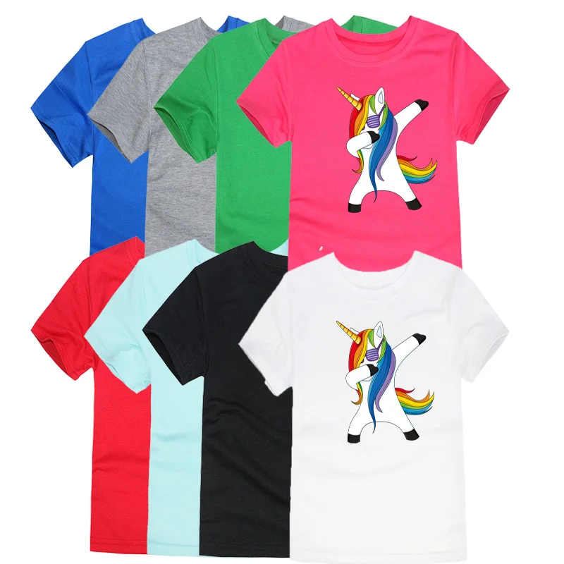 Летние футболки для маленьких девочек с мультяшным единорогом Короткие Детские