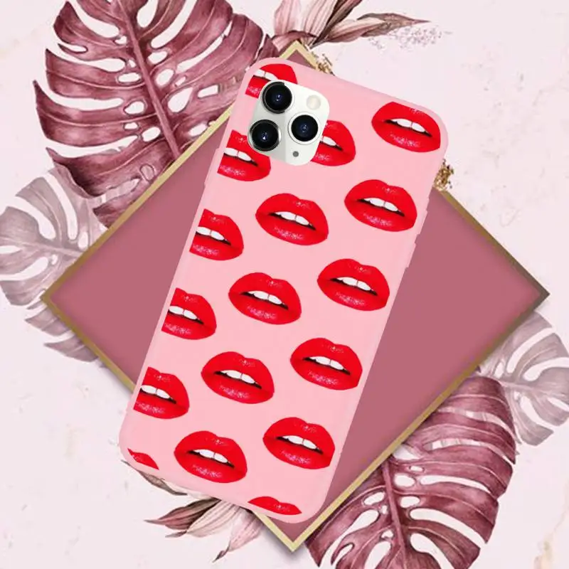 

Girl red Lips Kiss Cartoons Phone Case Candy Color for iPhone 11 12 mini pro XS MAX 8 7 6 6S Plus X SE 2020 XR