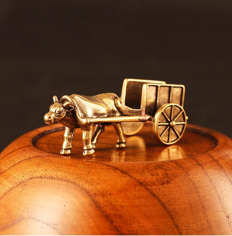 

retro Handmade Pure Brass carriage cattle craft DIY table ornament TV cabinet Miniature desktop decoration accessories a3129