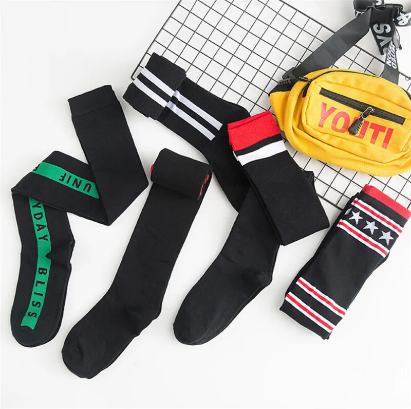 Women Girls Socks Japan South Korea Stockings Cotton Thigh High Over Knee Striped Print Long | Женская одежда