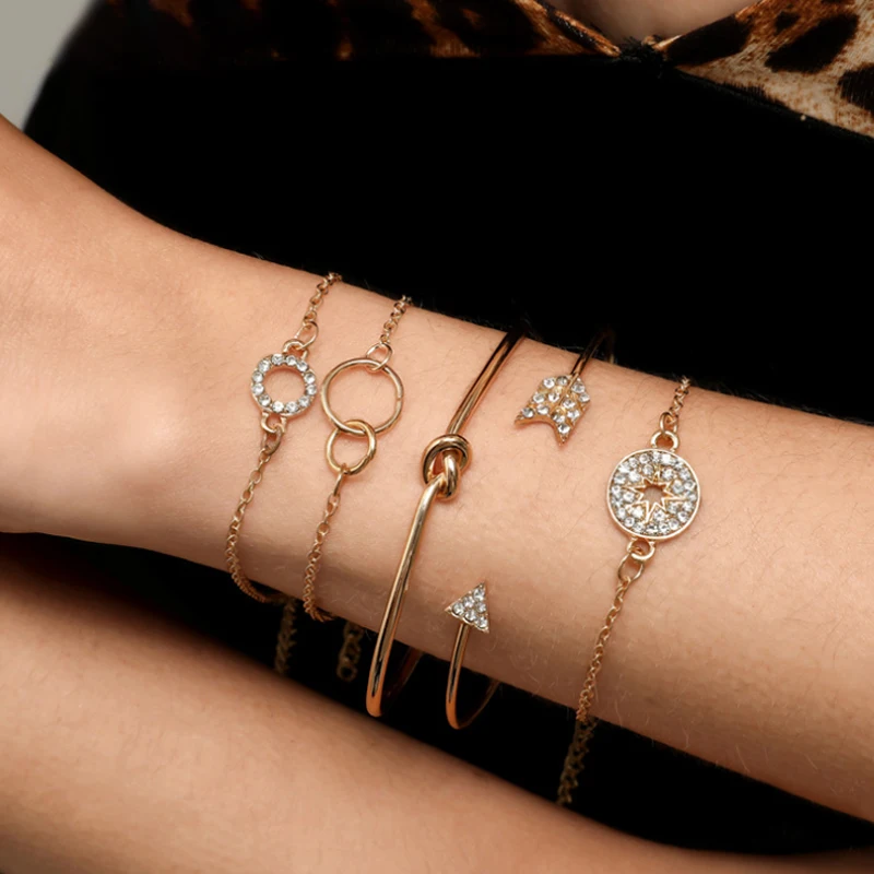 

5Pcs/Set Bohemian Bracelet Star Circle Punk Jewelry Boho Vintage Beach Bangle for Girl Women Travel Gift 2020 Fashion Gold Color
