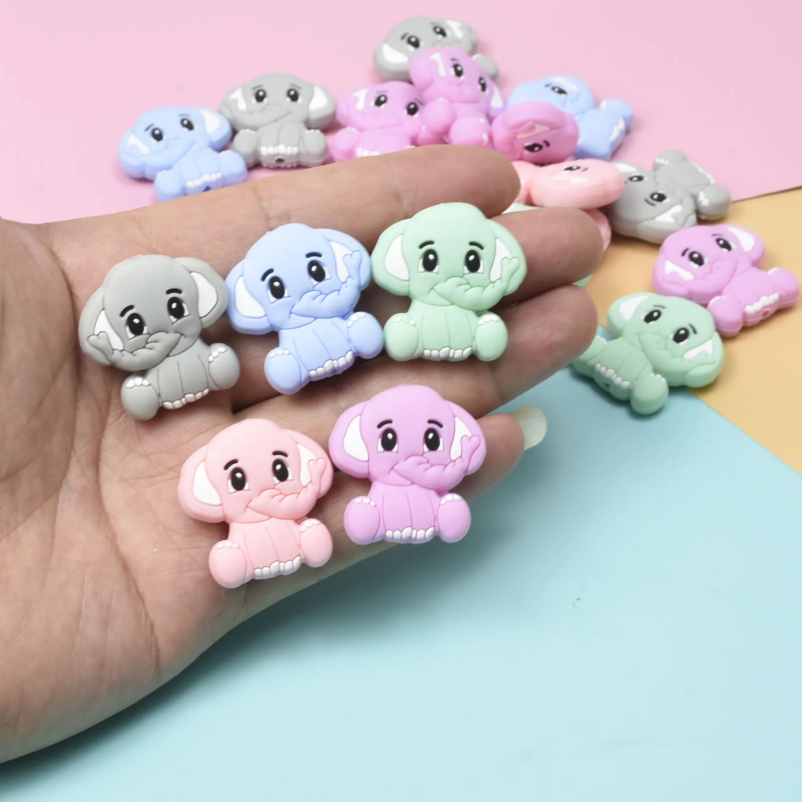 Mini cuentas de elefante de silicona para dentici&oacute;n de beb&eacute;, sin BPA, Grado Alimenticio, cadena de chupete, roedores, pentagrama, 50/100/200 Uds.-1