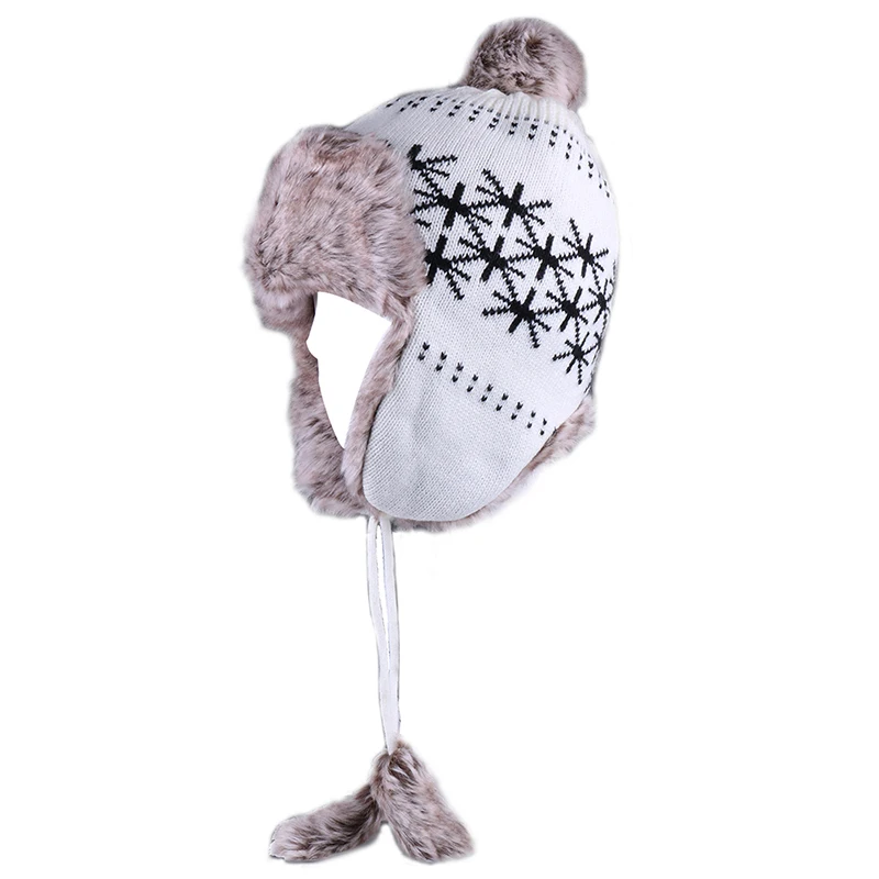 Шапка-бомбер женская зимняя русская ушанка шерстяная вязаная шапка с помпоном