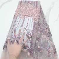 nigerian wedding beads tulle lace high quality 2021 african french net mesh fabric with coloful luxury sequin fabircs 4307b