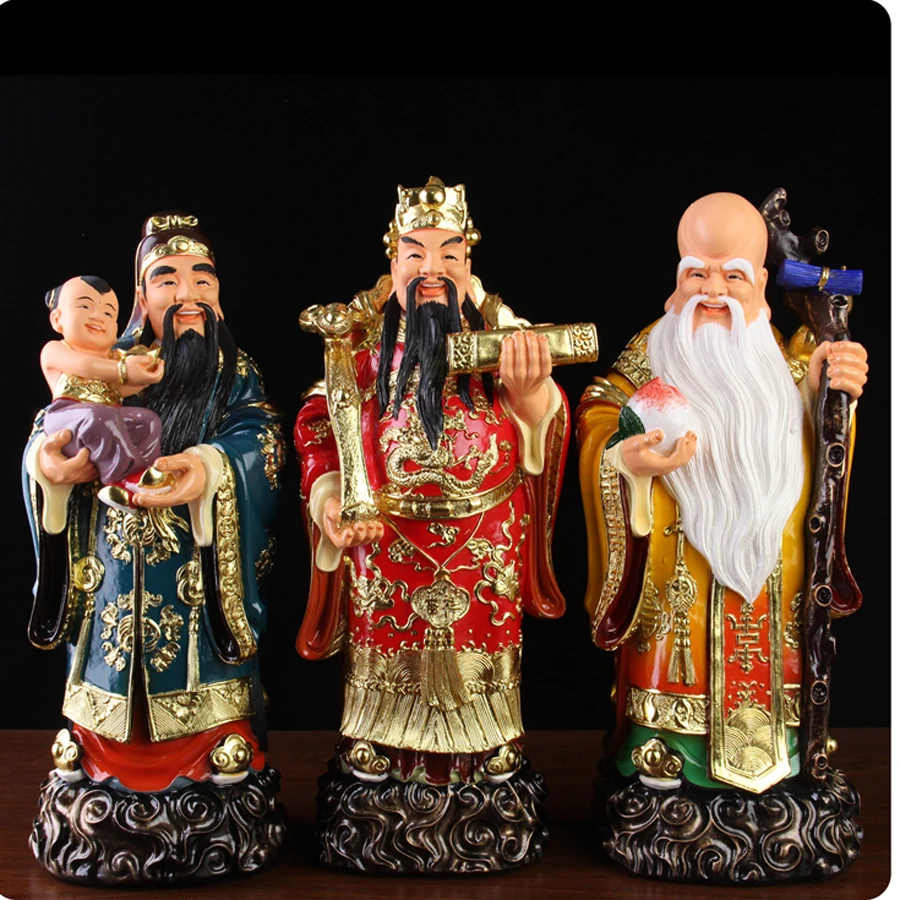 

3PCS Asia HOME SHOP Good luck Gods buddha efficacious bless Fu Lu Shou safe health patron saint FENG SHUI statue 40cm large