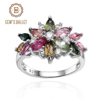 gems ballet natural multicolor tourmaline flower ring real 925 sterling silver gemstone rings for women fine jewelry