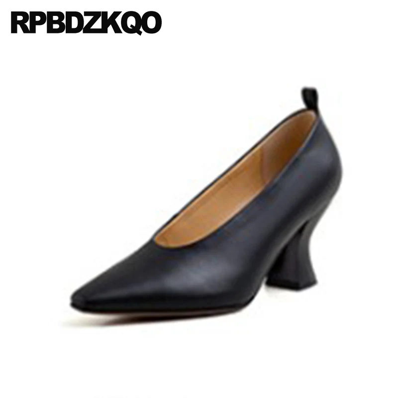 Толстая дизайнерская черная обувь Натуральная кожа Обувь без шнуровки на Размер