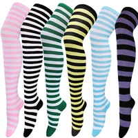 24 colors stripe long socks vintage hiphop cotton soft blend women legs socking skateboard party dance cosplay decoration