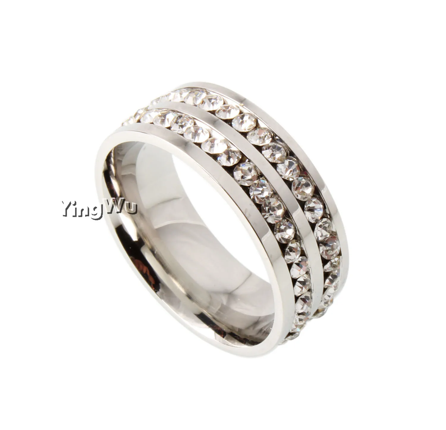 YingWu 2 Row Lines Clear Crystal Wedding Rings For Women Fashion Rhinestone Stainless Steel Female Teen Jewelry mujer 5pcs Lot | Украшения
