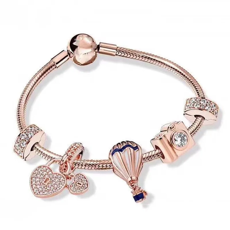 

100% 925 Sterling Silver Fashion Catch The Shadow Blue Snowflake Beaded Pan Bracelet For Women Wedding Party Fashion Jewelry