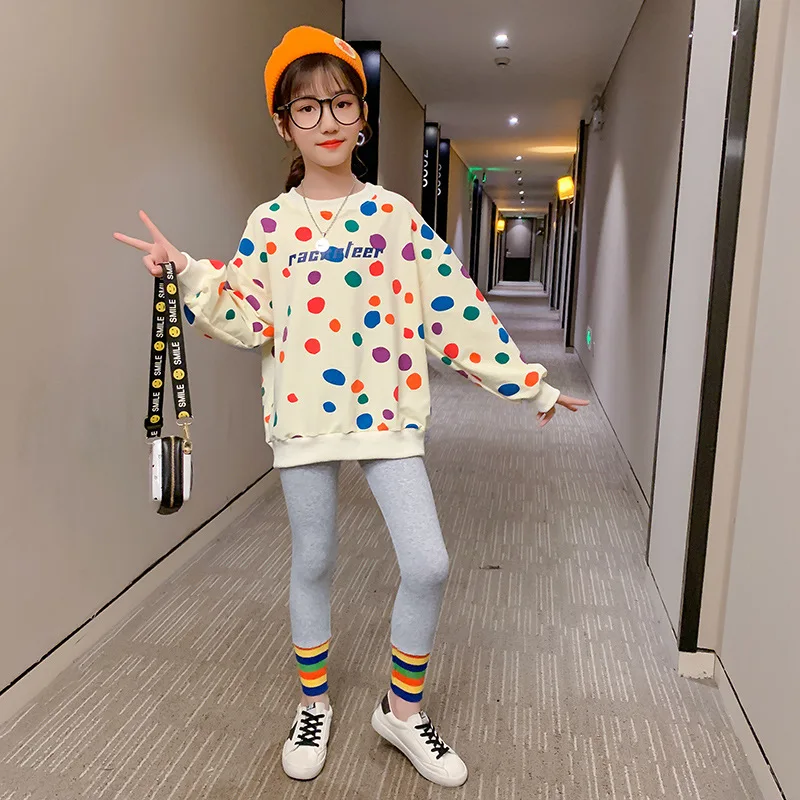 

Детская одежда для подростков; Сезон весна-осень; Топ в горошек для маленьких девочек; Брюки цвета радуги; Классические высококачественные ...