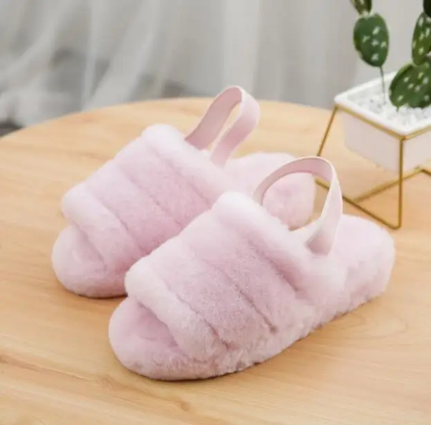Natural wool Pink Новые женские пушистые тапочки; женские плюшевые тапочки из овечьей шерсти; женские меховые тапочки; зимние теплые тапочки для женщин; Лидер продаж; домашняя обувь для женщин; c9 - Цвет: Natural wool Pink