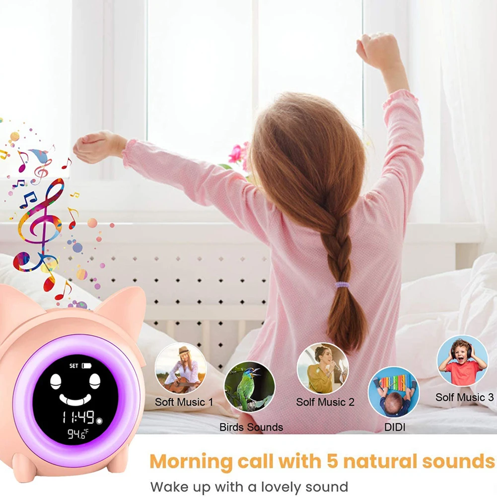 Kids Children Sleeping Training Temperature LED Light LCD Display Alarm Clock Cartoon alarm clock Electronic night light | Дом и сад