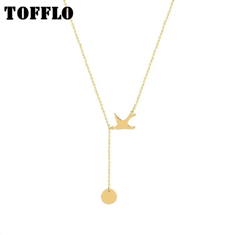 

TOFFLO Stainless Steel Jewelry Animal Swallow Tassel Adjustable Round Brand Pendant Necklace Women Fashion Chain BSP800