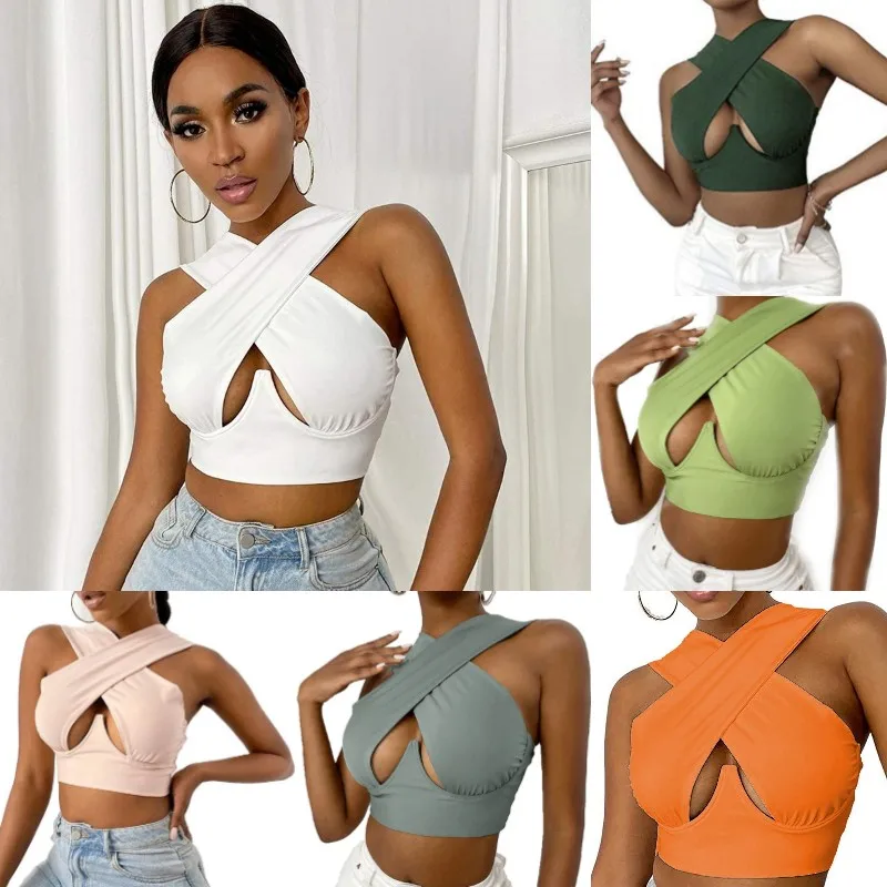 Кроп-Топ женский короткий пикантная летняя футболка без рукавов суперкороткий