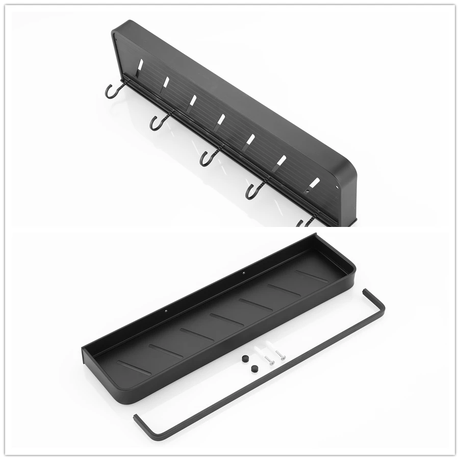 

Bathroom Black Shelf with Towel Bar Space Aluminum Corner Shelves Towel Rack with Hook Shampoo Holder Kitchen Storage Rack