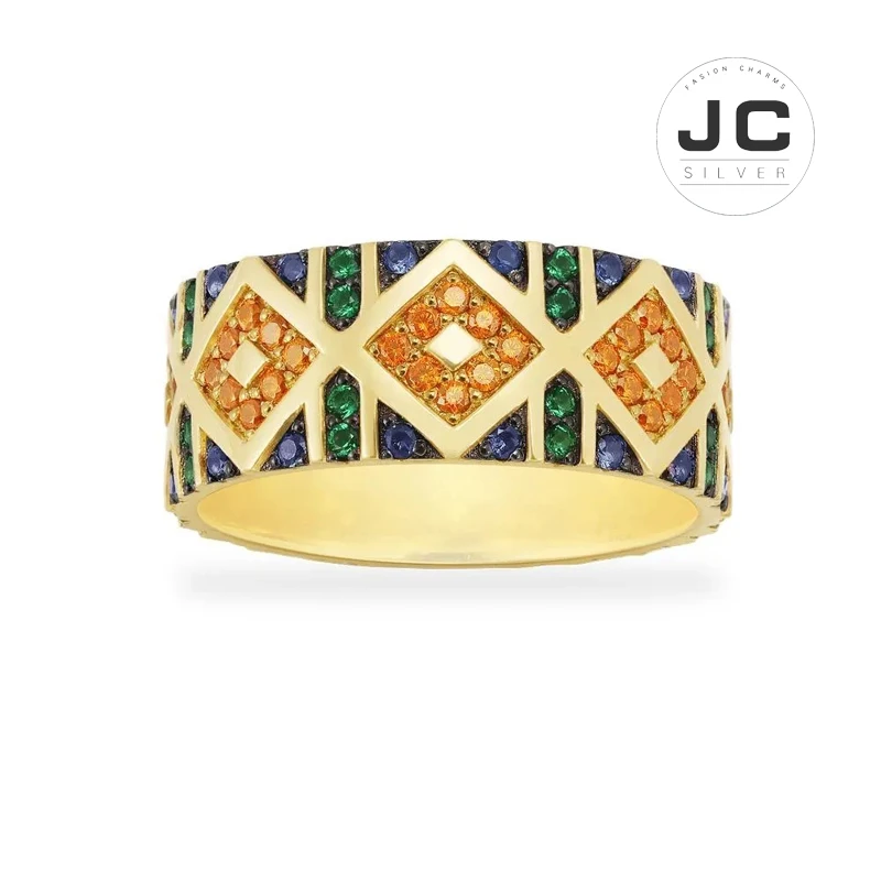 Новое модное украшение из серебра с оригинальной гравировкой - большое многоцветное племенное кольцо с полоской для женщин. Моно гламурный подарок ювелирных изделий.