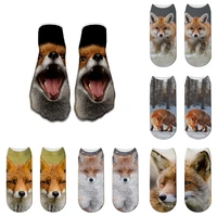 cute fox patterned short cartoon socks man art print cotton thin summer socks kawaii funny ankle socks low hosiery