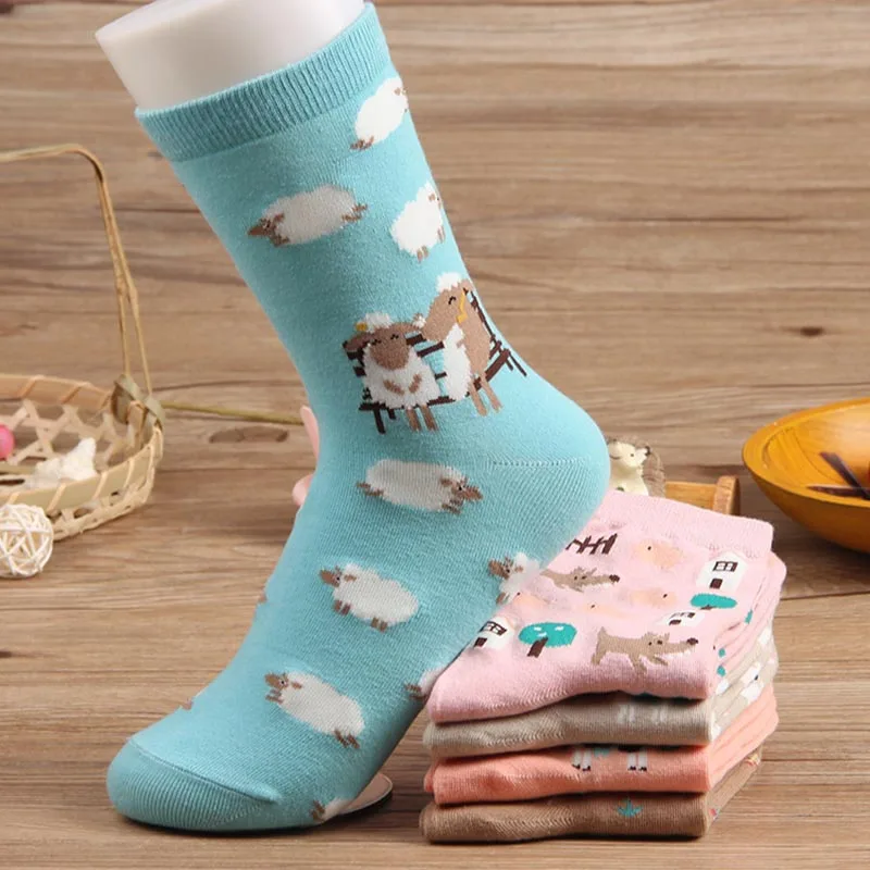 

2021 Women Cotton Socks Printing Cute Popular Teenager Girls Personality Korean Student Middle Tube Socks Spring Socks