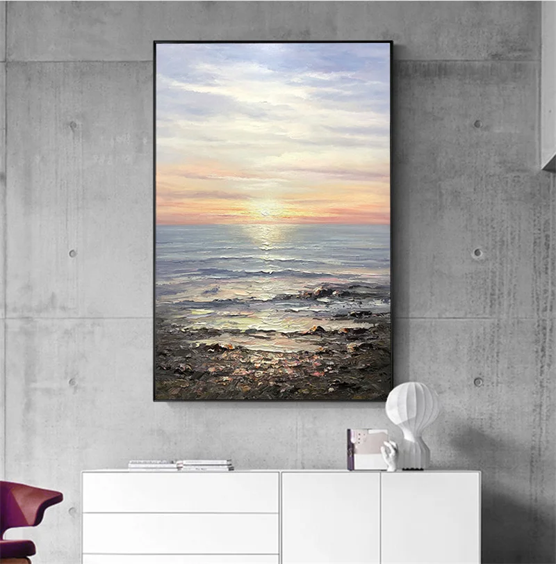 

Wall Art Canvas Painting Abstract Seaside Stone And Blue Sky Pictures On Canvas For Living Room Home Decoration