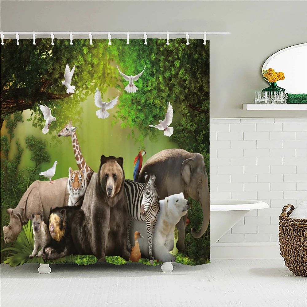 

Animals Waterproof Polyester Fabric Shower Curtains Lion Tiger Dog Decor Multi-size Shower Curtains for Bathroom