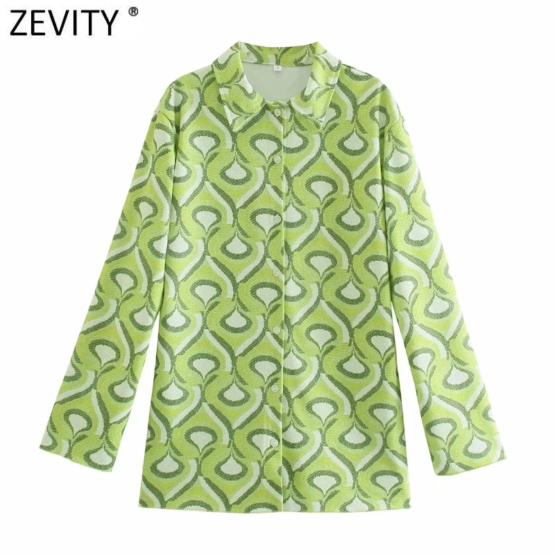 

Zevity 2021 Женская винтажная повседневная трикотажная блузка с геометрическим принтом женская рубашка-кимоно с длинным рукавом шикарные Блузы...