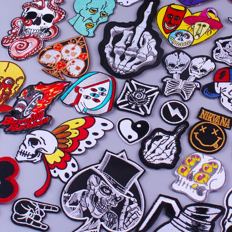 

Prajna Skull Butterfly Patches Embroidery Patches For Clothing DIY Iron On Patches Punk Biker Patch Stripes Badges On Jacket DIY