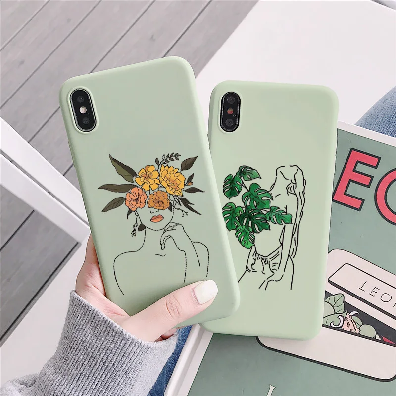 

Line Art Sketch Flower Girl Protection Anti-fall Silicone Phone Case For iPhone 12 11 Pro MAX SE2 6s 7 8 Plus X XS XR Soft Cover