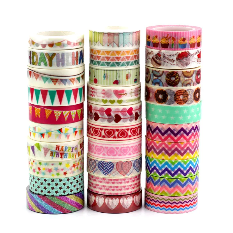 

Mix 10pcs/lot Decorative Hearts Flags Party Washi Tapes Paper DIY Scrapbooking Planner Adhesive Masking Tapes Kawaii Stationery