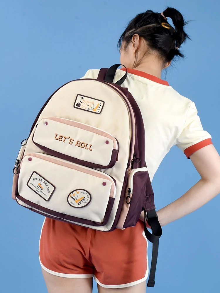 

Null nylon color matching backpack large capacity backpack small school bag roller girl series