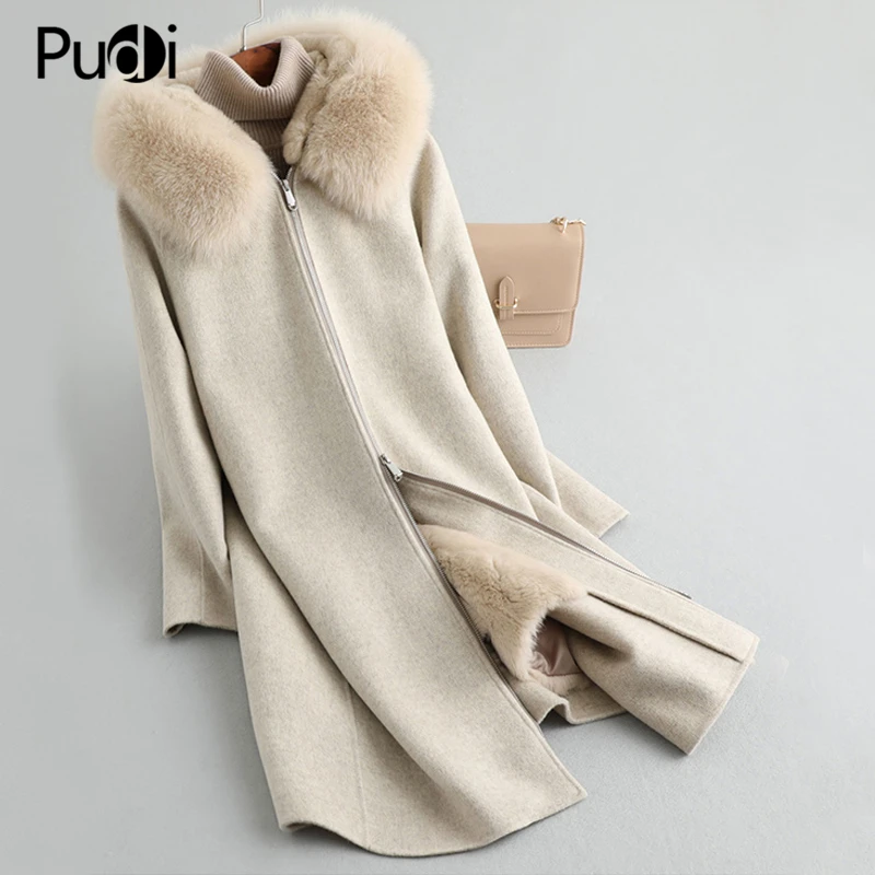 

PUDI A59767 Women Rabbit Fur Parka Coat Lady Rex Fur Lining Fox Fur Collar Leisure Fall/Winter Jacket Coats Trench