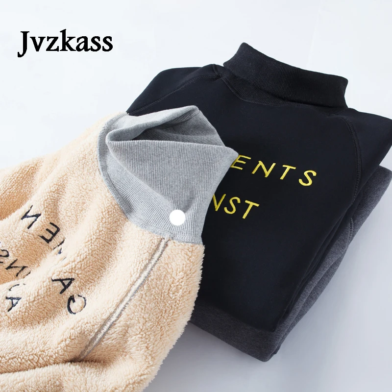 

Jvzkass lamb cashmere super thick women plus velvet thickening autumn and winter new sets of loose warm high collar shirt Z281