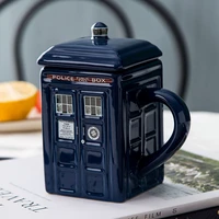 creative retro british police booth cup ceramic cup telephone booth with cover novel mugs coffee cups with lids eco friendly