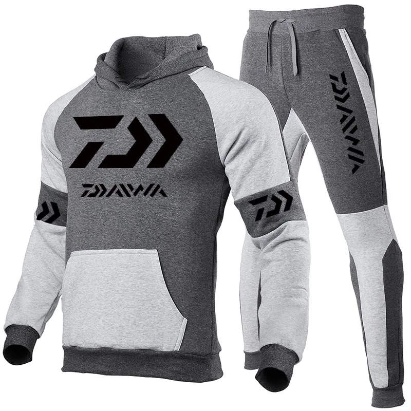 

2021 new sports suit fashion brand daiwa fishing suit 2-piece fleece hooded sweater suit men's casual sports sets Daiwa pants