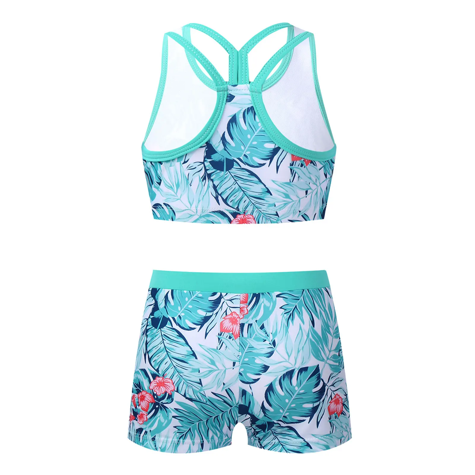 Купальники для девочек из двух предметов дышащий Топ без рукавов с перекрестной