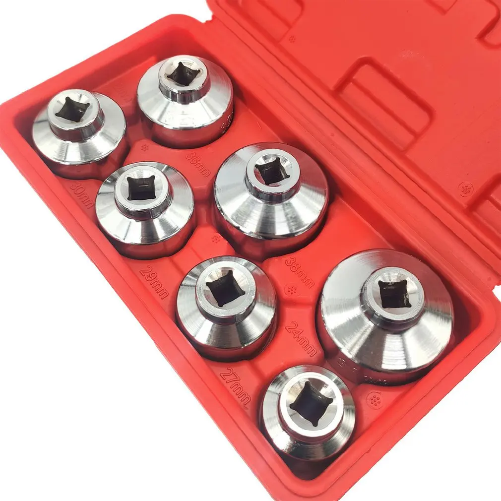 

7 Pcs/set 3/8'' Oil Filter Cap Wrench Socket Set Tool Kit 24 27 29 30 32 36 38mm Replacement Oil Filter Wrench Set