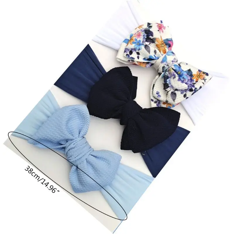 

3Pcs/Set Baby Turban Nylon Headband Newborn Infant Bowknot Wide Elastic Hairband