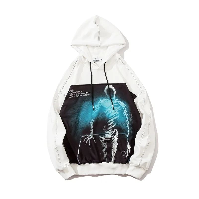 

Dropshipping Autumn Fashion Couple Pullover Tops Dark Skull Print Hooded Sweatshirts Men Women Casual Loose 100% Cotton Hoodies