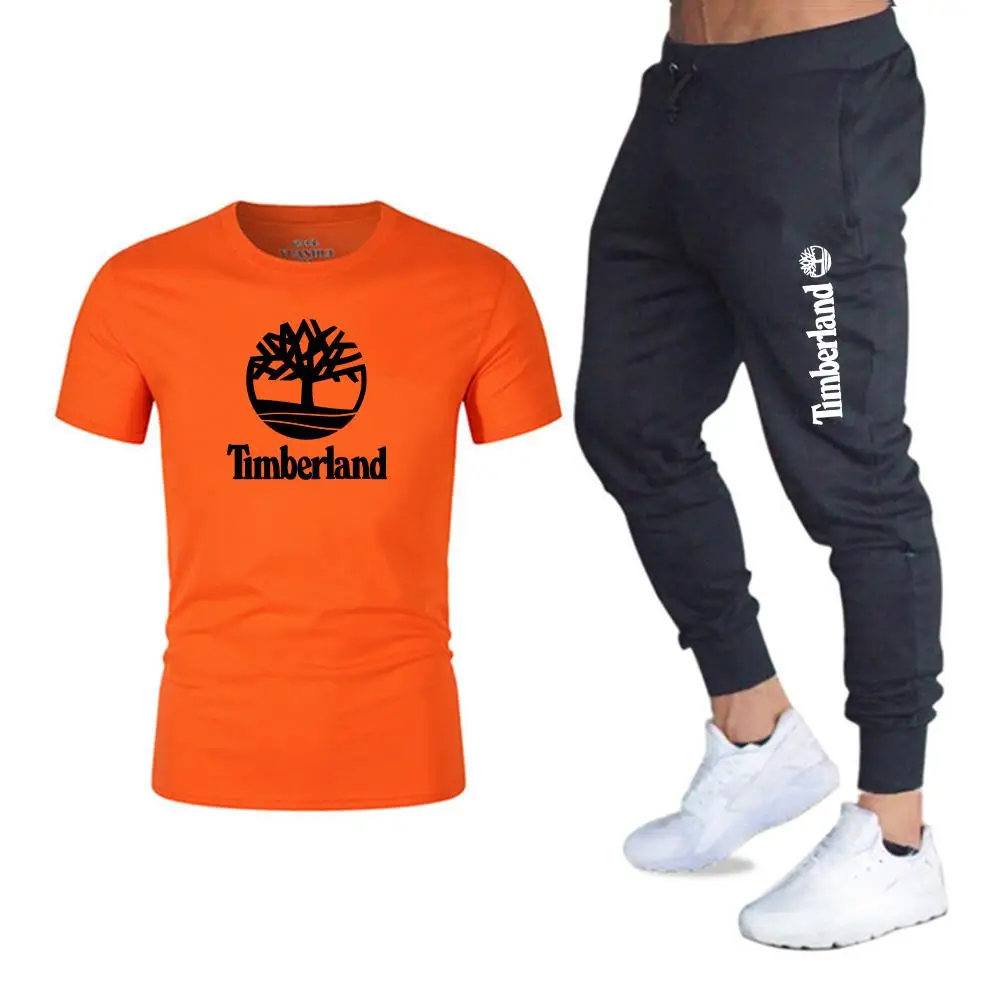

2021New Men's Summer Leisure Sets T-Shirt+Pants Two Pieces Casual Tracksuit Male Sportswear Gym Breathable Clothing Sweat Suit