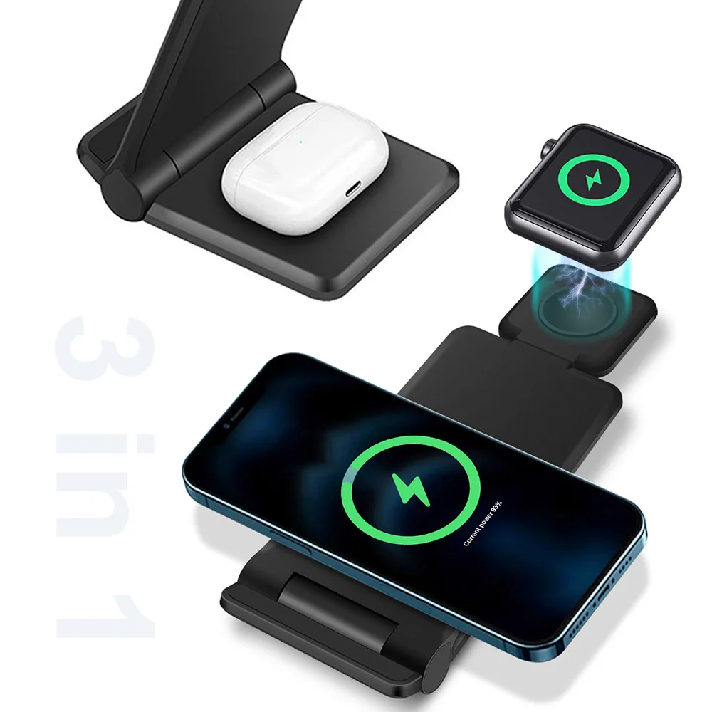 

3 in 1 Qi Wireless Charger Foldable Stand For iPhone 12 11 XS XR X 8 Fast Charging Station for Apple Watch 6 Airpods Pro iWatch