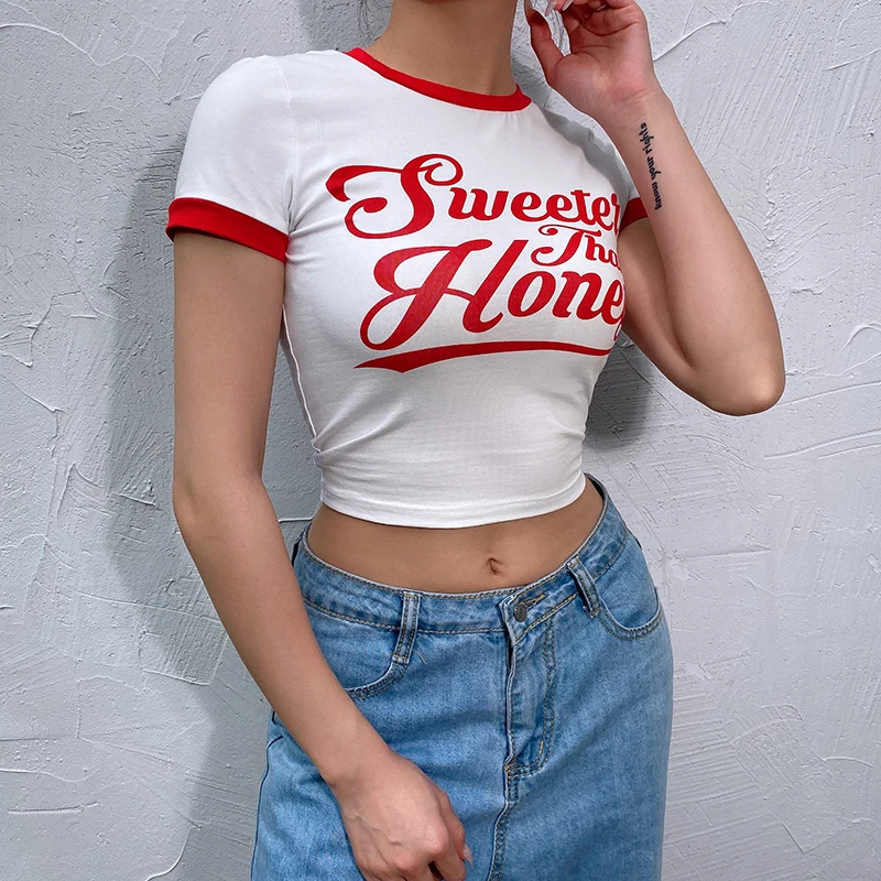 Женская футболка с коротким рукавом Повседневная белая облегающая буквенным