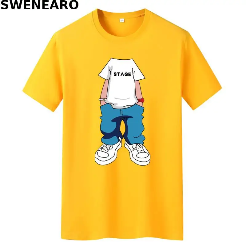 

SWENEARO 2021 new summer T-shirt men's 100% cotton headless print T-shirt men's casual O-neck short-sleeved brand T-shirt