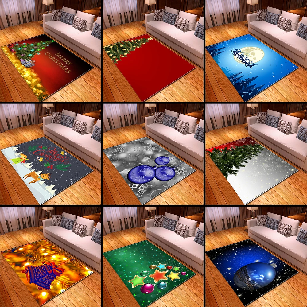 Новогодний красный ковер с рождественской елкой нескользящий фланелевый коврик