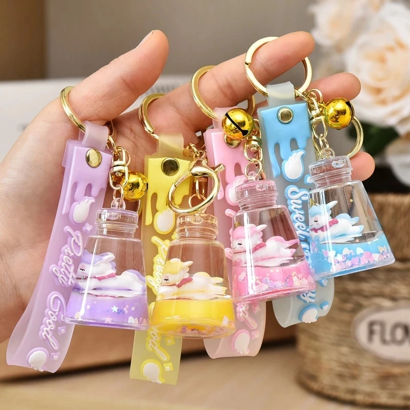 

Acrylic Keychain Liquid Floating Unicorn Keychain Key Chain Keyring Bag Charm Milk Tea Cup Pendant Gift for Women 3.4*4.9cm New