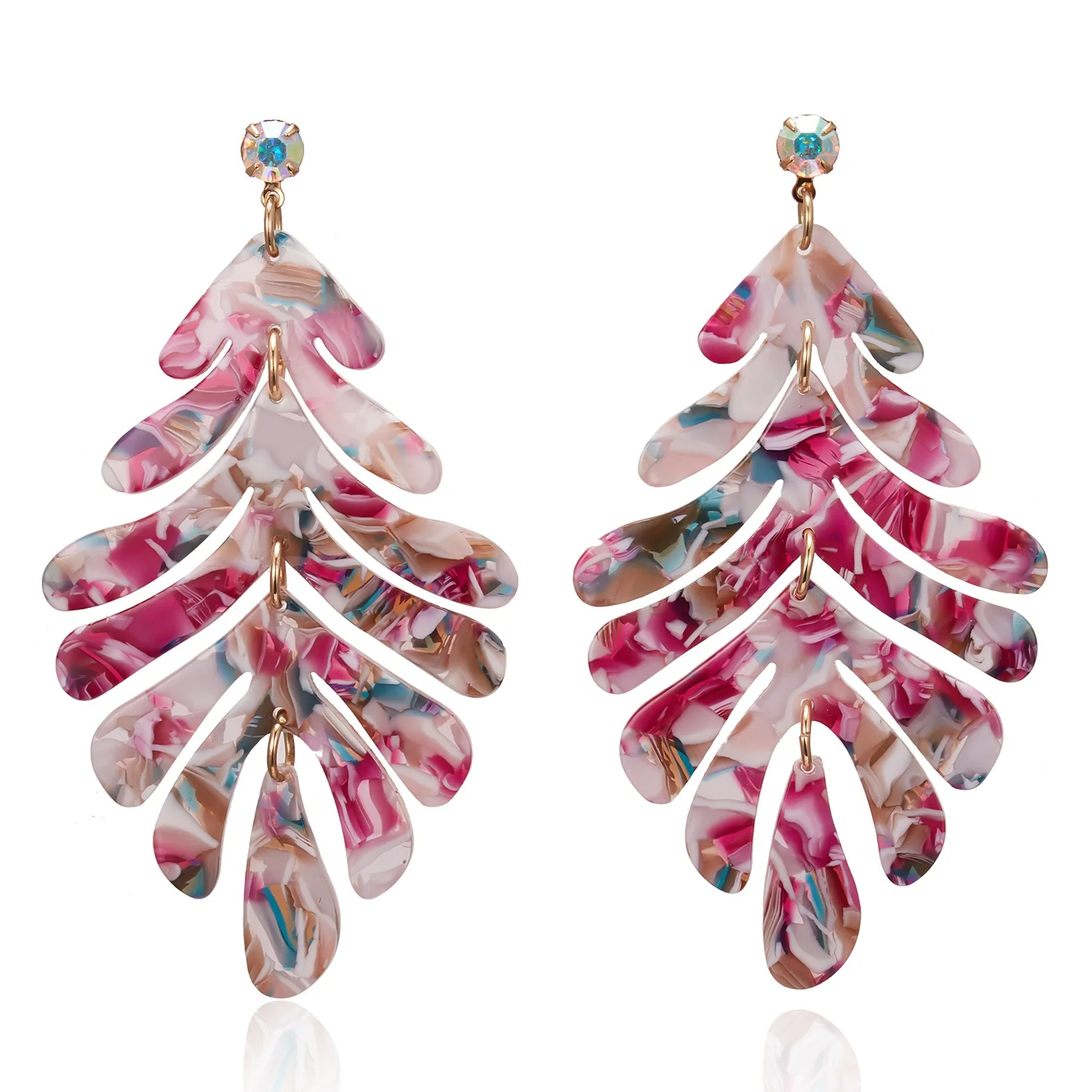 Женские акриловые серьги ZA длинные с подвесками в виде больших богемных листьев