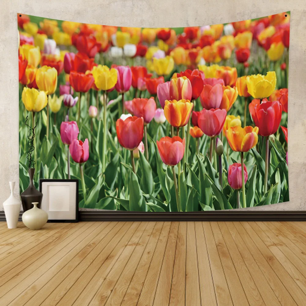 

Beautiful Flower Bush 3D Printed Wall Hanging Tapestries Color Tulip Pattern Artistic Polyester Fabric Bohemian Home Decor