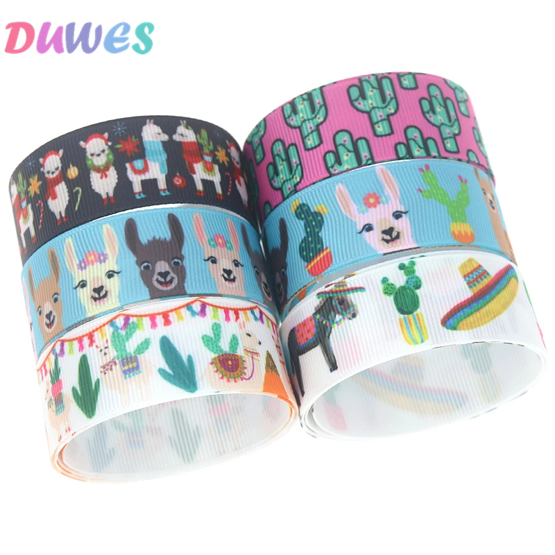 

DUWES 50yards Llama cactus Printed Grosgrain Ribbon Accessory Hairbow Headwear Decoration DIY Wholesale OEM D1159
