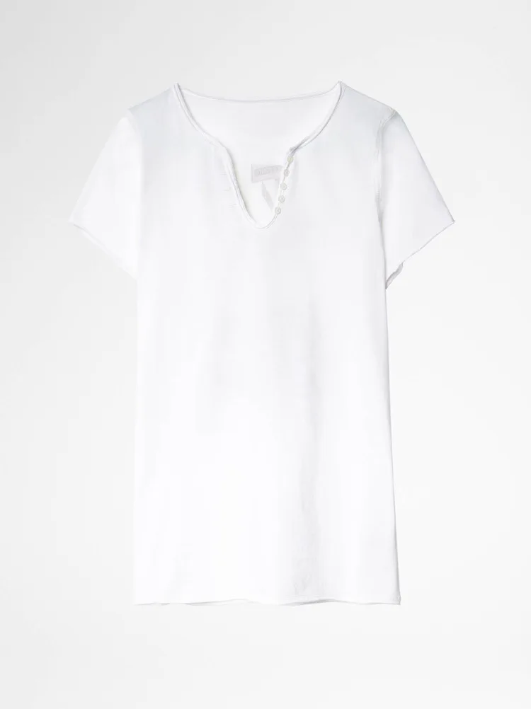 

2021 Summer New Women's Photo Street Digital Printing V-neck Button Pure Cotton Short-sleeved T-shirt