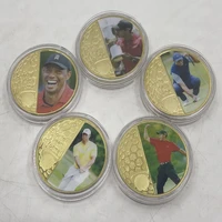 us golfer eldrick tiger woods gold plated commemorative coins collectible sports golf challenge coin souvenir gifts for boys